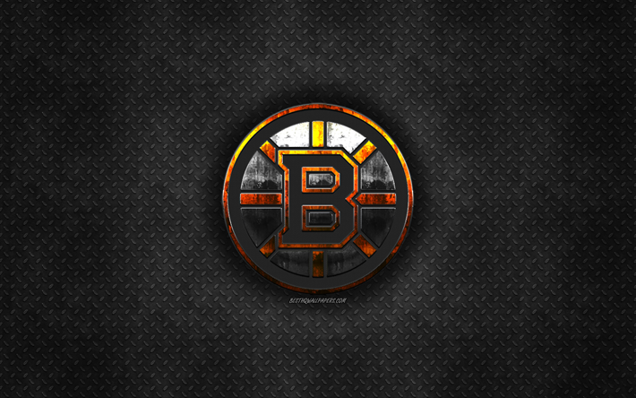boston bruins, american hockey club, schwarz metall textur -, metall-logo, emblem, nhl, boston, massachusetts, usa, national hockey league, kunst, hockey