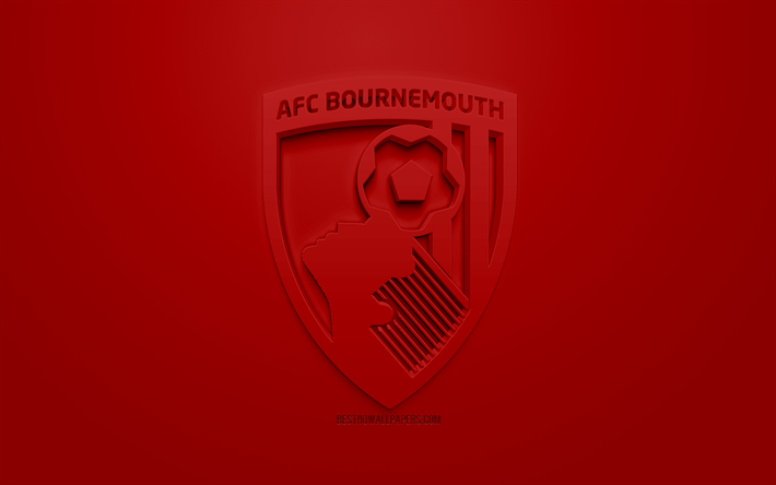AFC Bournemouth, cr&#233;atrice du logo 3D, fond rouge, 3d embl&#232;me, club de football anglais de Premier League, Bournemouth, en Angleterre, art 3d, le football, l&#39;&#233;l&#233;gant logo 3d