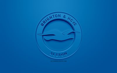 Brighton Hove Albion FC, creative 3D logo, blue background, 3d emblem, English football club, Premier League, Brighton and Hove, England, 3d art, football, stylish 3d logo
