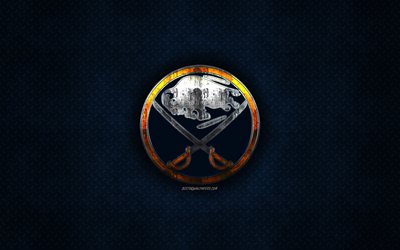 Buffalo Sabres, American hockey club, sininen metalli tekstuuri, metalli-logo, tunnus, NHL, Buffalo, New York, USA, National Hockey League, creative art, j&#228;&#228;kiekko