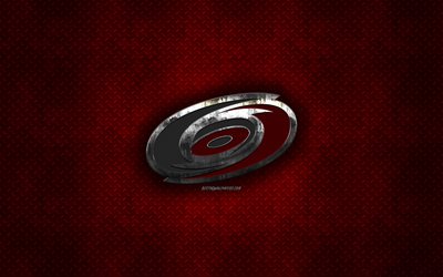 Carolina Hurricanes, de la American hockey club, de metal rojo de textura de metal, logotipo, emblema, NHL, Carolina del Norte, estados UNIDOS, Liga Nacional de Hockey, arte creativo, hockey