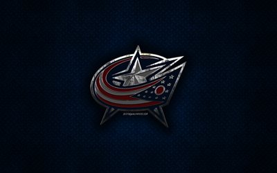 Columbus Blue Jackets, American hockey club, blue metal texture, metal logo, emblem, NHL, Columbus, Ohio, USA, National Hockey League, creative art, hockey