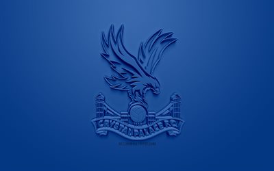 Crystal Palace FC, الإبداعية شعار 3D, خلفية زرقاء, 3d شعار, الإنجليزية لكرة القدم, الدوري الممتاز, لندن, إنجلترا, الفن 3d, كرة القدم, أنيقة شعار 3d