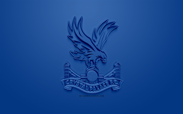 O Crystal Palace FC, criativo logo 3D, fundo azul, 3d emblema, Clube de futebol ingl&#234;s, Premier League, Londres, Inglaterra, Arte 3d, futebol, elegante logotipo 3d