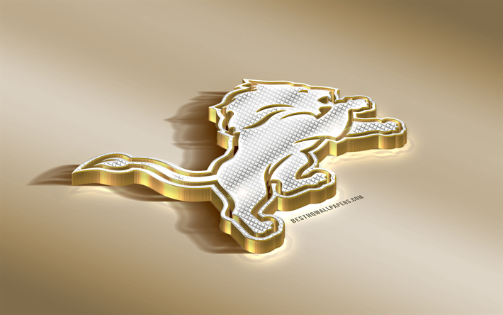 Detroit Lions, Amerikan Futbol Kul&#252;b&#252;, NFL, Altın G&#252;m&#252;ş logo, Detroit, Michigan, ABD Ulusal Futbol Ligi, 3d altın amblemi, yaratıcı 3d sanat, Amerikan Futbolu