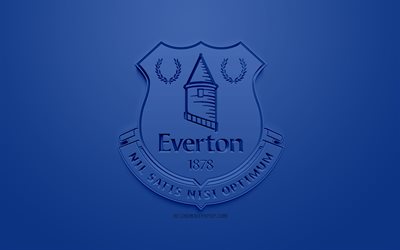 Everton FC, kreativa 3D-logotyp, bl&#229; bakgrund, 3d-emblem, Engelska football club, Premier League, Liverpool, Merseyside, England, 3d-konst, fotboll, snygg 3d-logo
