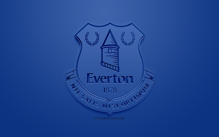 L&#39;Everton FC, creativo logo 3D, sfondo blu, emblema 3d, il club di calcio inglese, la Premier League, Liverpool, Merseyside, Inghilterra, 3d, arte, calcio, elegante logo 3d