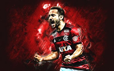 Everton Ribeiro, Flamengo, Brazilian football player, attacking midfielder, red background, Serie A, Brazil, football, goal, joy, portrait
