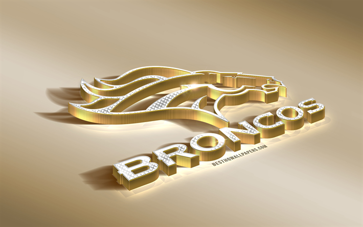 Denver Broncos, American Football Club, NFL, Golden Silver logo, Denver, Colorado, USA, National Football League, 3d golden emblem, creative 3d art, American football