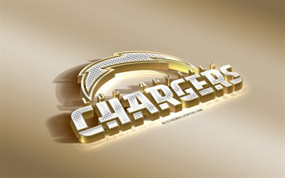 Los Angeles Chargers, American Football Club, NFL, Golden Silver logo, Los Angeles, California, USA, National Football League, 3d golden emblem, creative 3d art, American football