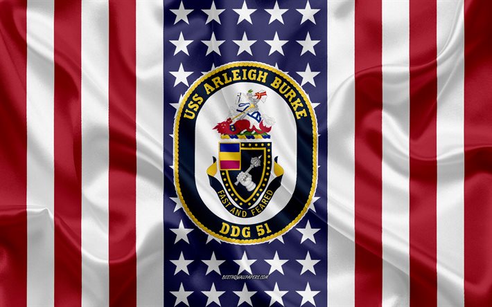USS Arleigh Burke شعار, DDG-51, العلم الأمريكي, البحرية الأمريكية, الولايات المتحدة الأمريكية, USS Arleigh Burke شارة, سفينة حربية أمريكية, شعار USS Arleigh Burke