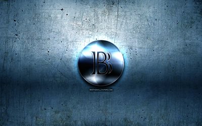 BlackCoin金属のロゴ, グランジ, cryptocurrency, 青色の金属の背景, BlackCoin, 創造, BlackCoinロゴ