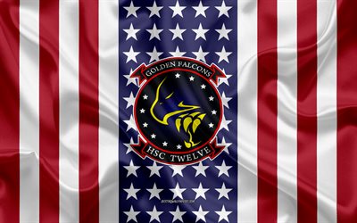 Helicopter Sea Combat Squadron 12 Emblem, HSC-12, American Flag, US Navy, USA, Helicopter Sea Combat Squadron 12 Badge, US warship