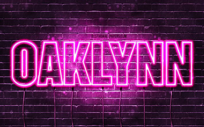 Oaklynn, 4k, 壁紙名, 女性の名前, Oaklynn名, 紫色のネオン, テキストの水平, 写真Oaklynn名