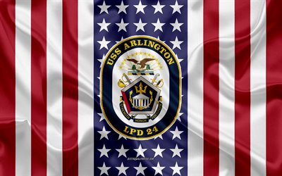 حاملة شعار أرلينغتون, LPD-24, العلم الأمريكي, البحرية الأمريكية, الولايات المتحدة الأمريكية, يو اس اس أرلينغتون شارة, سفينة حربية أمريكية, شعار يو اس اس أرلينغتون