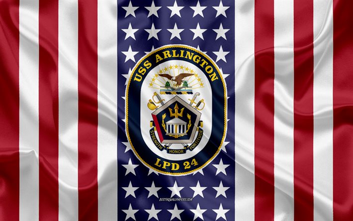 USS Arlington Tunnus, LPD-24, Amerikan Lippu, YHDYSVALTAIN Laivaston, USA, USS Arlington Rintanappi, YHDYSVALTAIN sotalaiva, Tunnus USS Arlington