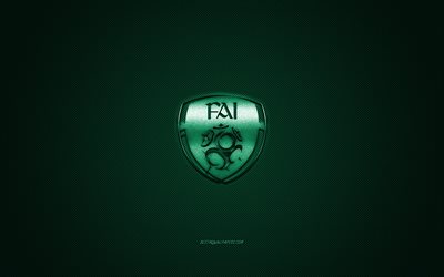 Ireland national football team, emblem, UEFA, green logo, green fiber background, Ireland football team logo, football, Ireland