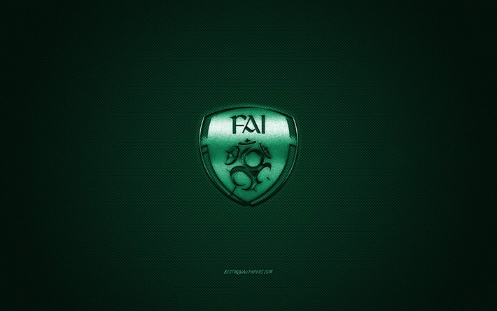 Irland i fotboll, emblem, UEFA, gr&#246;n logotyp, gr&#246;na fiber bakgrund, Irland fotboll logotyp, fotboll, Irland