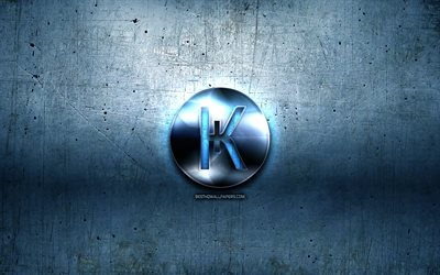 Karbovanets metal logo, grunge, cryptocurrency, blue metal background, Karbovanets, creative, Karbovanets logo