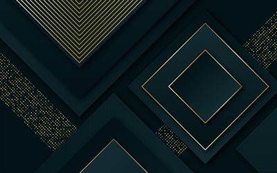green abstract background, material design, luxurious green background, golden lines background