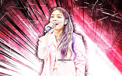 Ailee, grunge arte, 4k, K-pop, el cantante surcoreano, belleza, Amy Lee, rosa resumen de los rayos, cantante, mujer asi&#225;tica, Ailee 4K