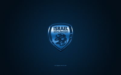 Israel national football team, emblem, UEFA, blue logo, blue fiber background, Israel football team logo, football, Israel