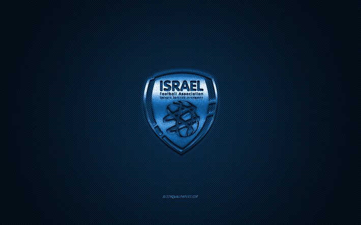Israel national football team, emblem, UEFA, bl&#229; logo, bl&#229; fiber bakgrund, Israel fotboll logotyp, fotboll, Israel