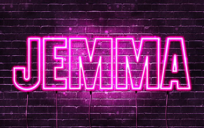 Jemma, 4k, pap&#233;is de parede com os nomes de, nomes femininos, Jemma nome, roxo luzes de neon, texto horizontal, imagem com Jemma nome