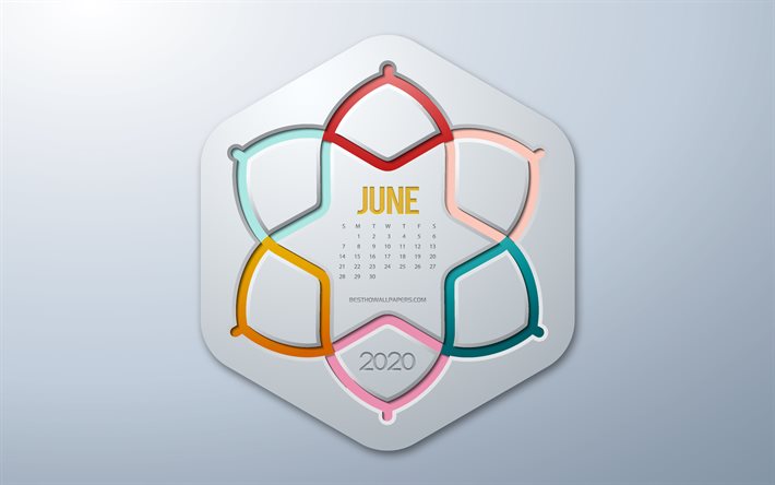 2020 Juni Kalender, infographics stil, Juni, 2020 sommaren kalendrar, gr&#229; bakgrund, Juni 2020 Kalender, 2020 begrepp