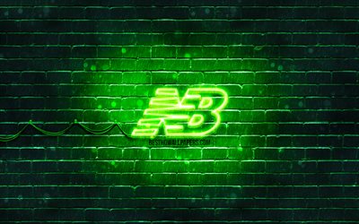 New Balance logo vert, 4k, vert brickwall, New Balance logo, marques, New Balance neon logo, New Balance