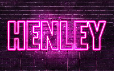 Henley, 4k, des fonds d&#39;&#233;cran avec des noms, des noms f&#233;minins, Henley nom, de violet, de n&#233;ons, le texte horizontal, image avec Henley nom