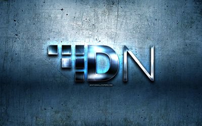DigitalNote metal logo, grunge, cryptocurrency, blue metal background, DigitalNote, creative, DigitalNote logo