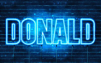 Donald, 4k, wallpapers with names, horizontal text, Donald name, blue neon lights, picture with Donald name