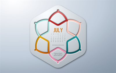 2020 July Calendar, infographics style, July, 2020 summer calendars, gray background, July 2020 Calendar, 2020 concepts
