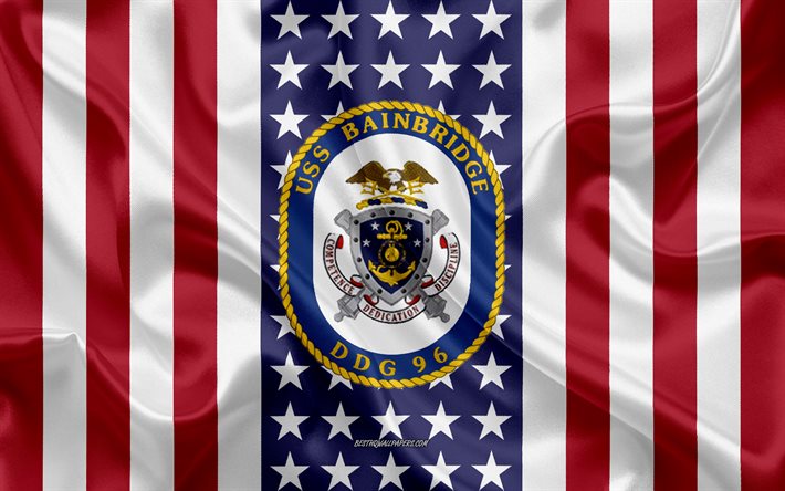 uss bainbridge-emblem, ddg-96, american flag, us-navy, usa, uss bainbridge abzeichen, us-kriegsschiff, wappen der uss bainbridge