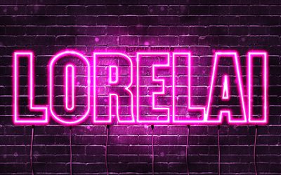 Lorelai, 4k, wallpapers with names, female names, Lorelai name, purple neon lights, horizontal text, picture with Lorelai name