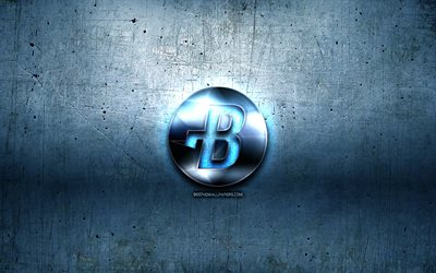 Burstcoin metal logo, grunge, cryptocurrency, blue metal background, Burstcoin, creative, Burstcoin logo
