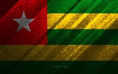 Bandiera del Togo, astrazione multicolore, bandiera del mosaico del Togo, Togo, arte del mosaico, bandiera del Togo