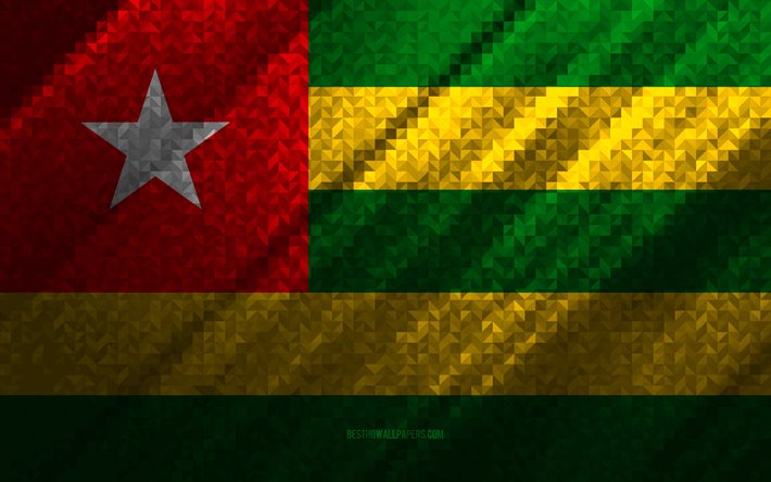 Drapeau du Togo, abstraction multicolore, drapeau mosa&#239;que du Togo, Togo, art de la mosa&#239;que, drapeau du Togo