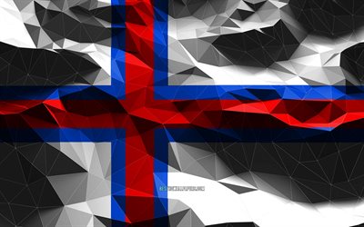 4k, Faroe Islands flag, low poly art, European countries, national symbols, Flag of Faroe Islands, 3D flags, Faroe Islands, Europe, Faroe Islands 3D flag