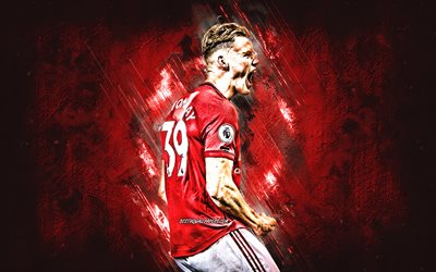 Scott McTominay, Manchester United FC, brittil&#228;inen jalkapalloilija, muotokuva, Valioliiga, punainen kivi tausta, Englanti, jalkapallo