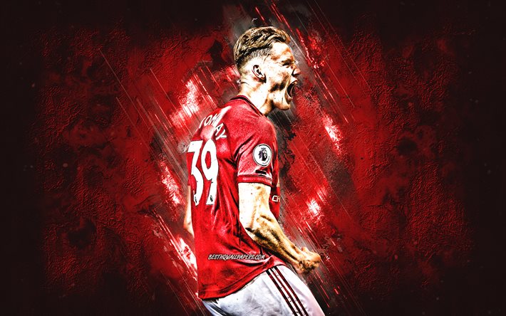 Scott McTominay, Manchester United FC, brittil&#228;inen jalkapalloilija, muotokuva, Valioliiga, punainen kivi tausta, Englanti, jalkapallo