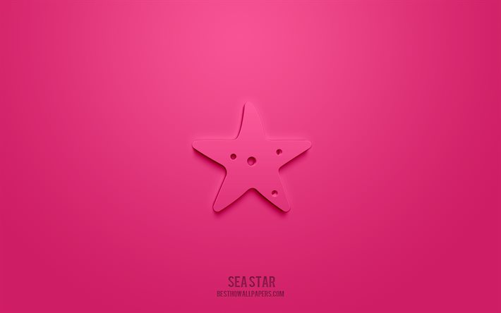 Starfish 3d-ikon, rosa bakgrund, 3d-symboler, Starfish, Sea-ikoner, 3d-ikoner, Starfish-tecken, Sea 3d-ikoner
