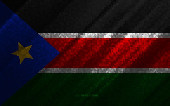 Drapeau du Soudan du Sud, abstraction multicolore, drapeau de la mosa&#239;que du Soudan du Sud, Soudan du Sud, art de la mosa&#239;que, drapeau du Soudan du Sud