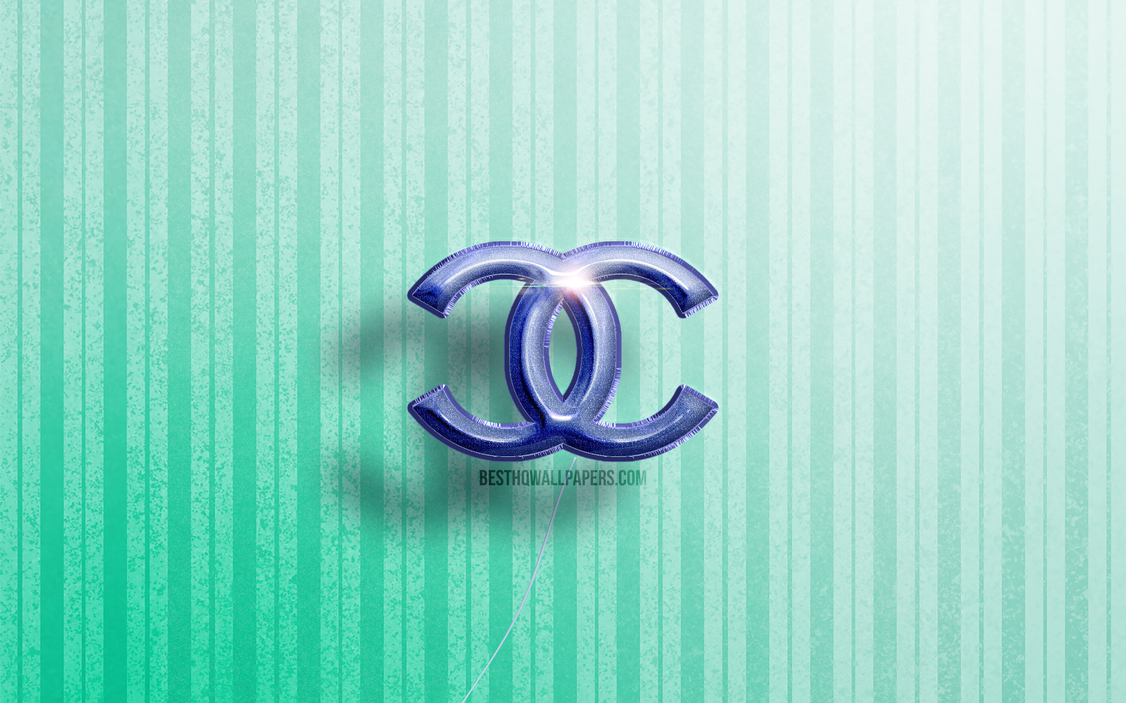 ダウンロード画像 4k シャネルの3dロゴ 青いリアルな風船 ファッションブランド シャネルのロゴ 青い木製の背景 Chanel シャネル 画面の解像度 3840x2400 壁紙デスクトップ上