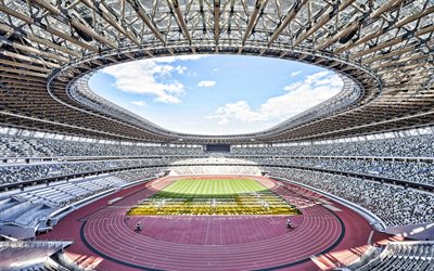 Japan National Stadium, 4k, inifr&#229;n, Tokyo, Japan, New National Stadium, sommar-OS 2020-huvudstadion, OS-sommaren 2020, Spel i XXXII-olympiaden