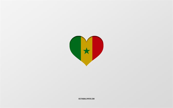 セネガルが大好き, アフリカ諸国, セネガル, 灰色の背景, セネガルの国旗のハート, 好きな国
