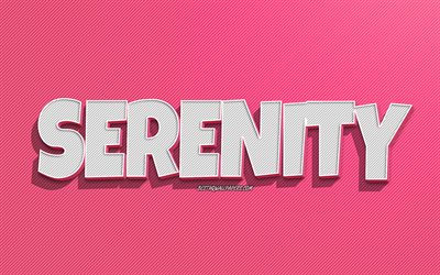 Serenity, pink lines background, wallpapers with names, Serenity name, female names, Serenity greeting card, line art, picture with Serenity name