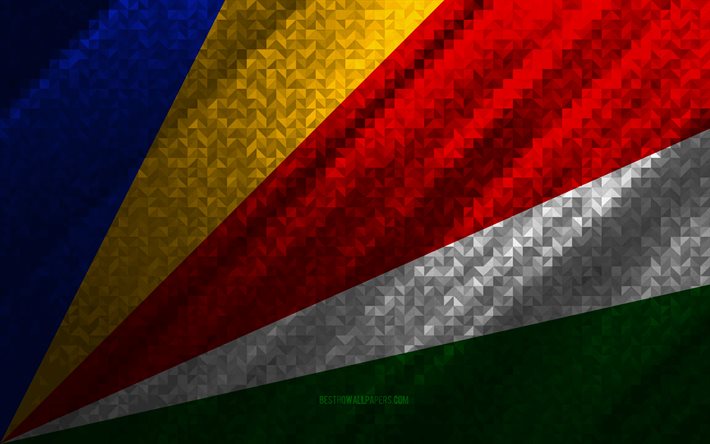 Bandera de Seychelles, abstracci&#243;n multicolor, bandera de mosaico de Seychelles, Seychelles, arte del mosaico, bandera de Seychelles