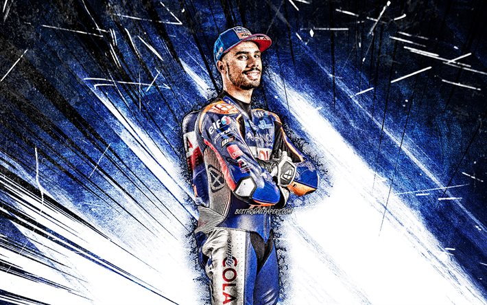 4k, Miguel Oliveira, grunge art, Red Bull KTM Tech3, portuguese motorcycle racer, MotoGP, Miguel Angelo Falcao de Oliveira, blue abstract rays, Miguel Oliveira 4K